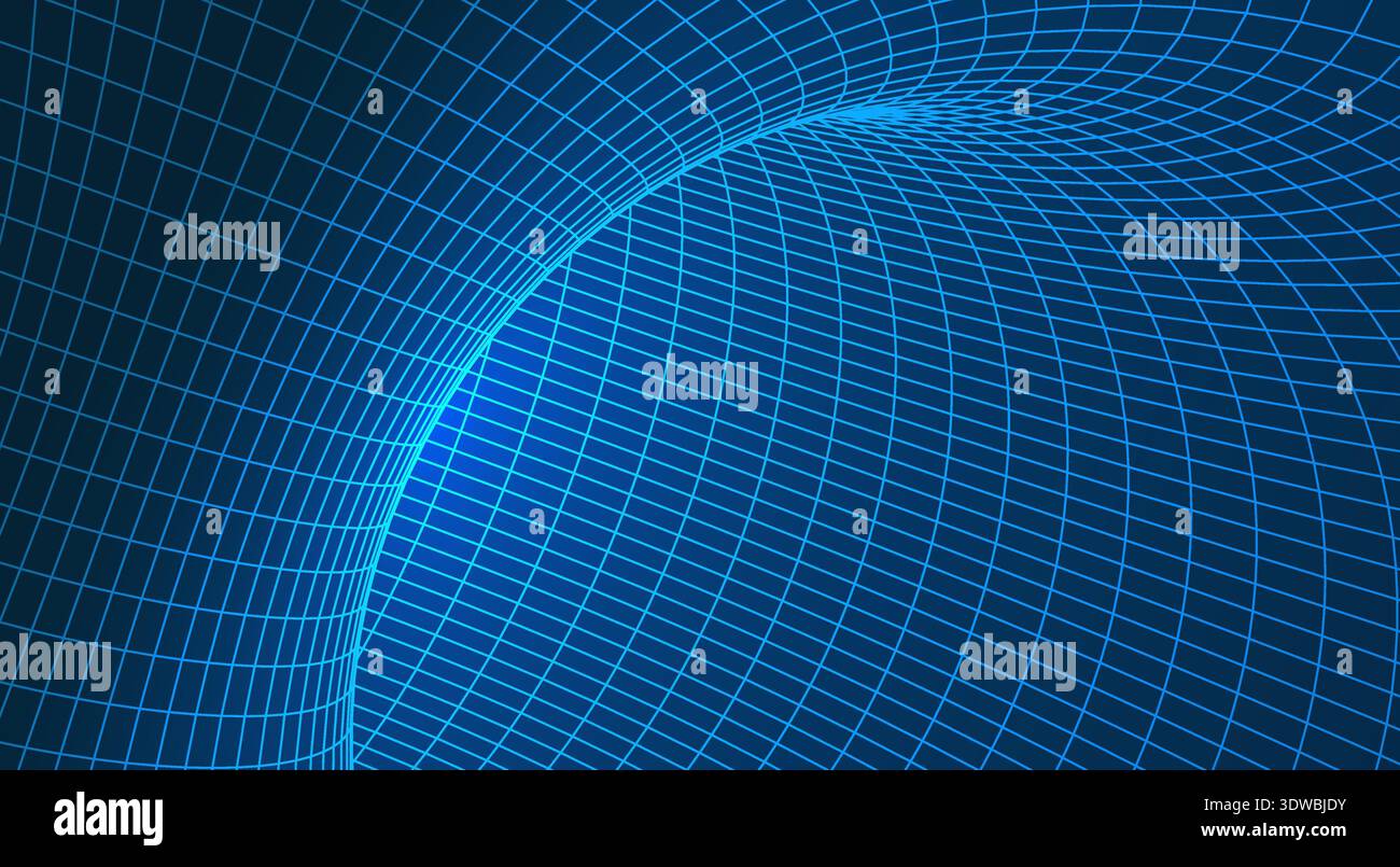 Digital network tunnel with 3D wireframe mesh Stock Vector