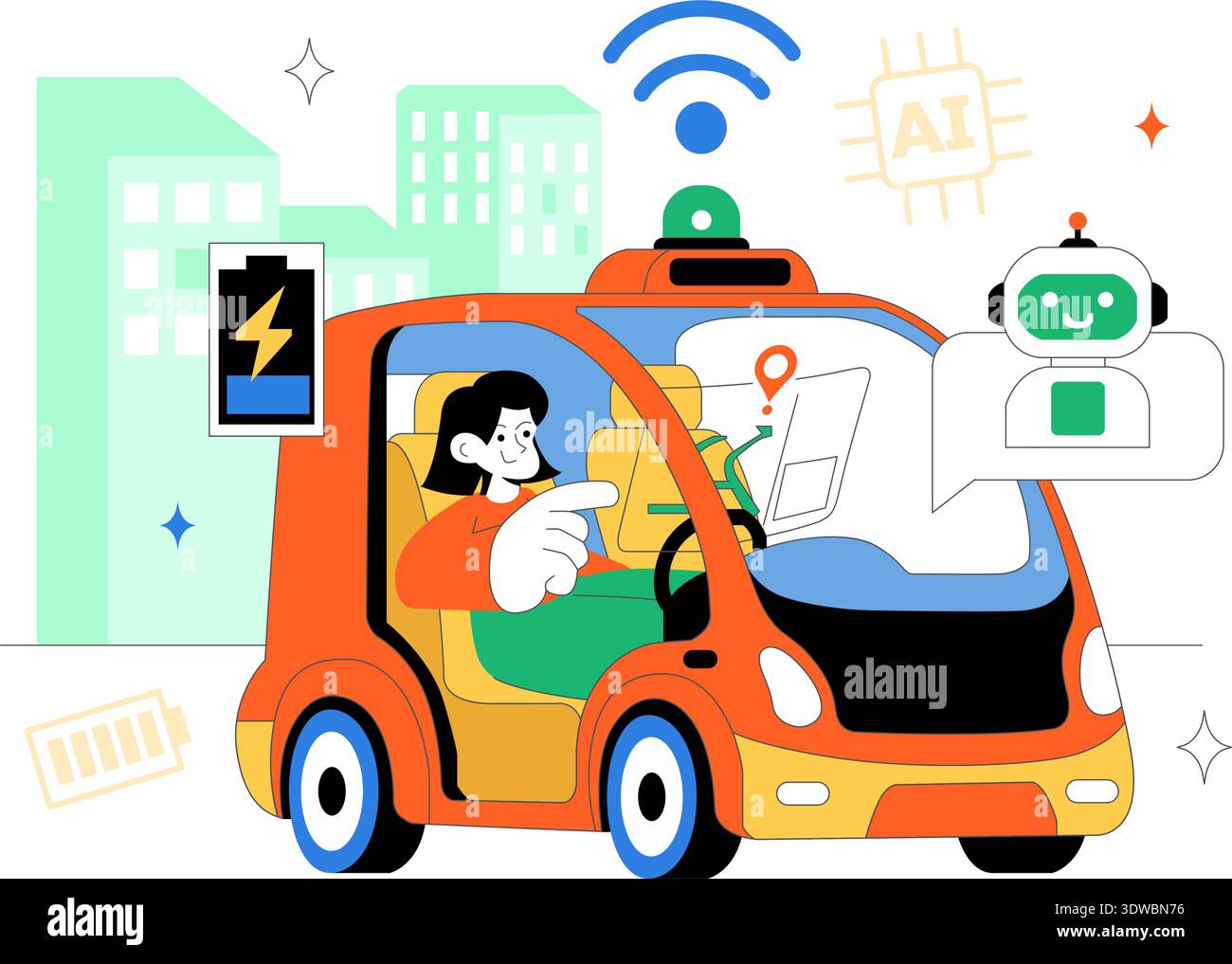 Self Driving Car Technology Vector Illustration Featuring Smart ...