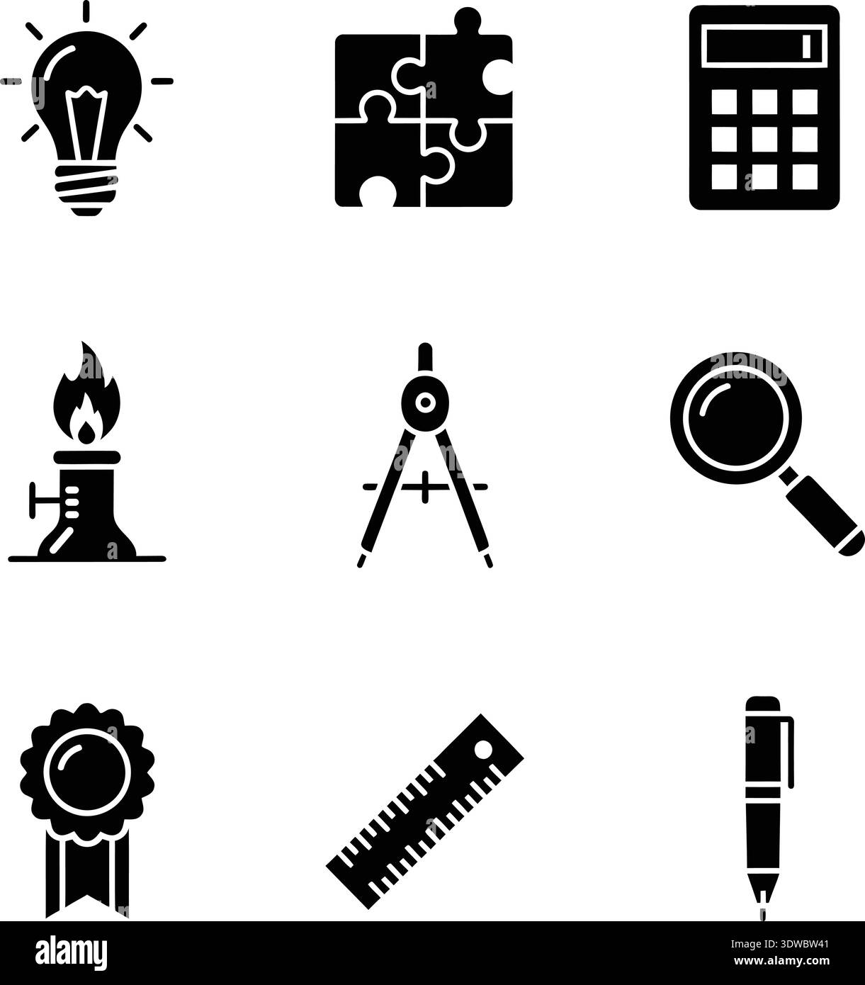 Minimalist black line icons on white background representing ideas ...