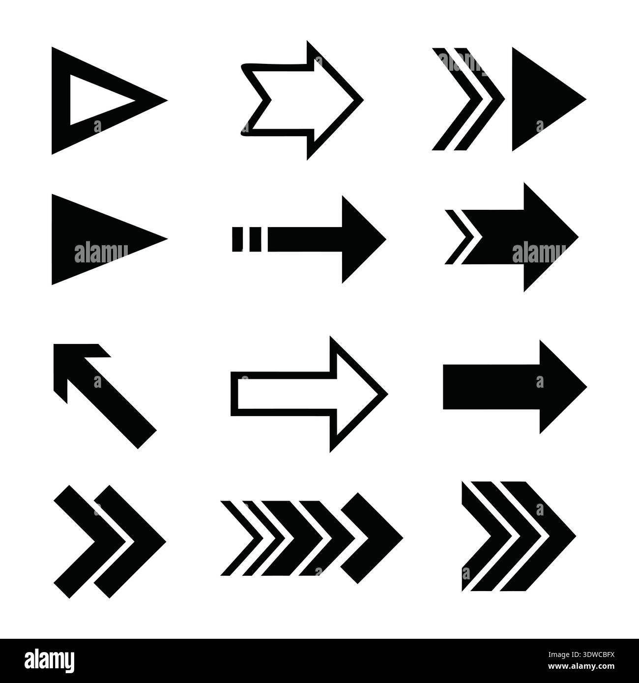 Clean and modern collection of black direction arrows in various styles ...