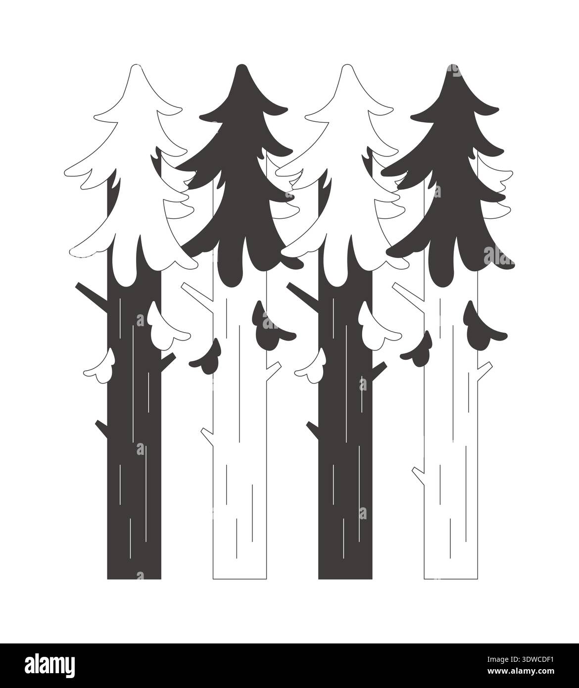 Repeating evergreen trees 2D line object Stock Vector