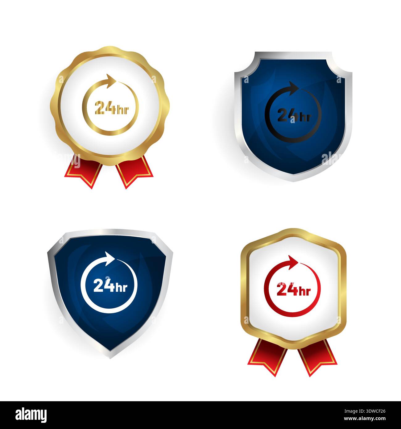 Abstract 24 Hours Service Badge and Label Collection, can be used for business designs, presentation designs or any suitable designs. Stock Vector