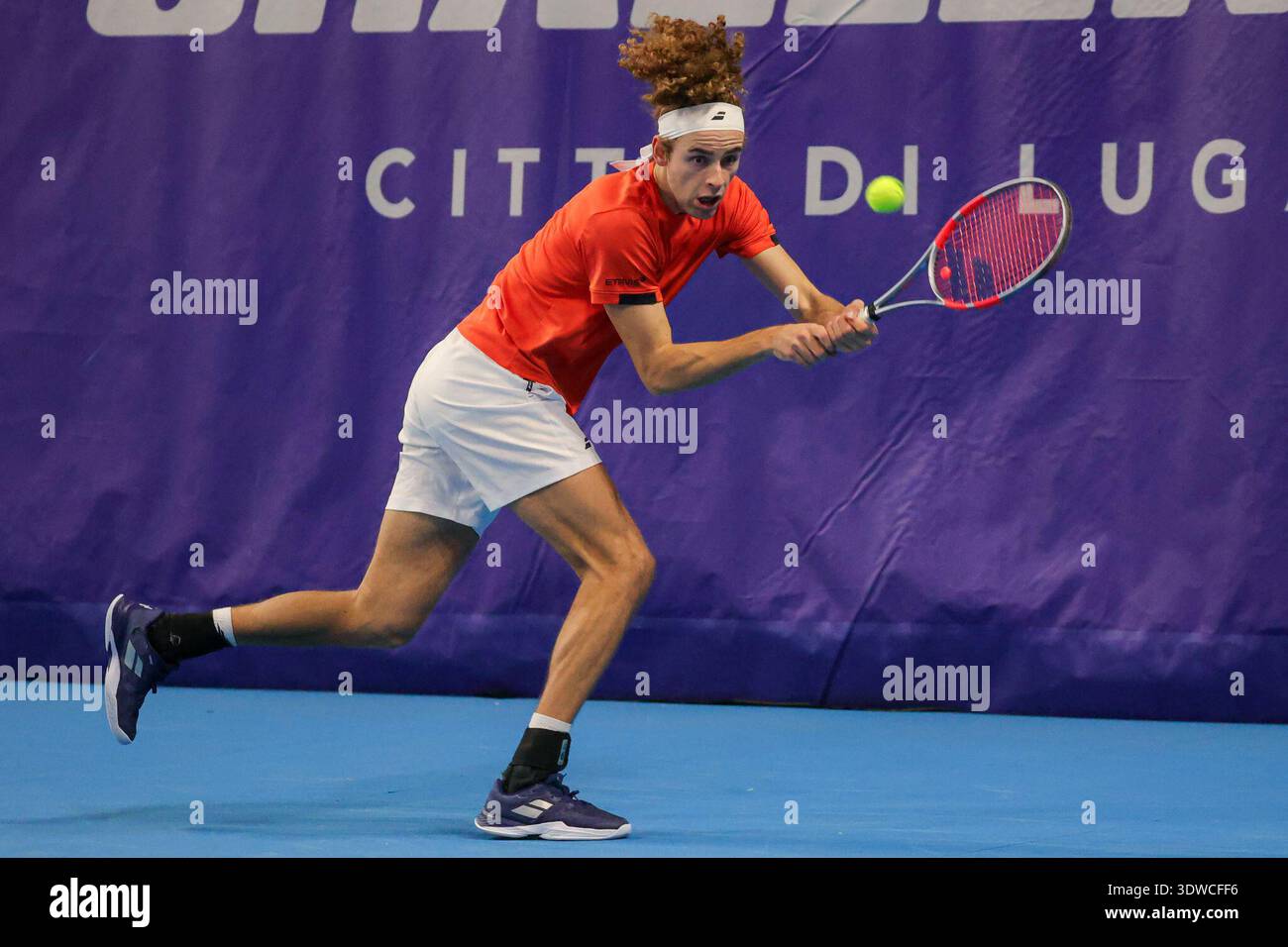 Mika brunold sui during challenger citta di lugano international tennis match in lugano switzerland february Mika brunold sui during challenger citta di lugano international tennis match in lugano switzerland february