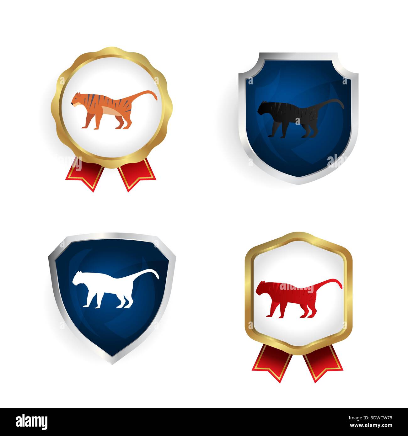 Abstract Flat Tiger Animal Badge and Label Collection, can be used for business designs, presentation designs or any suitable designs. Stock Vector