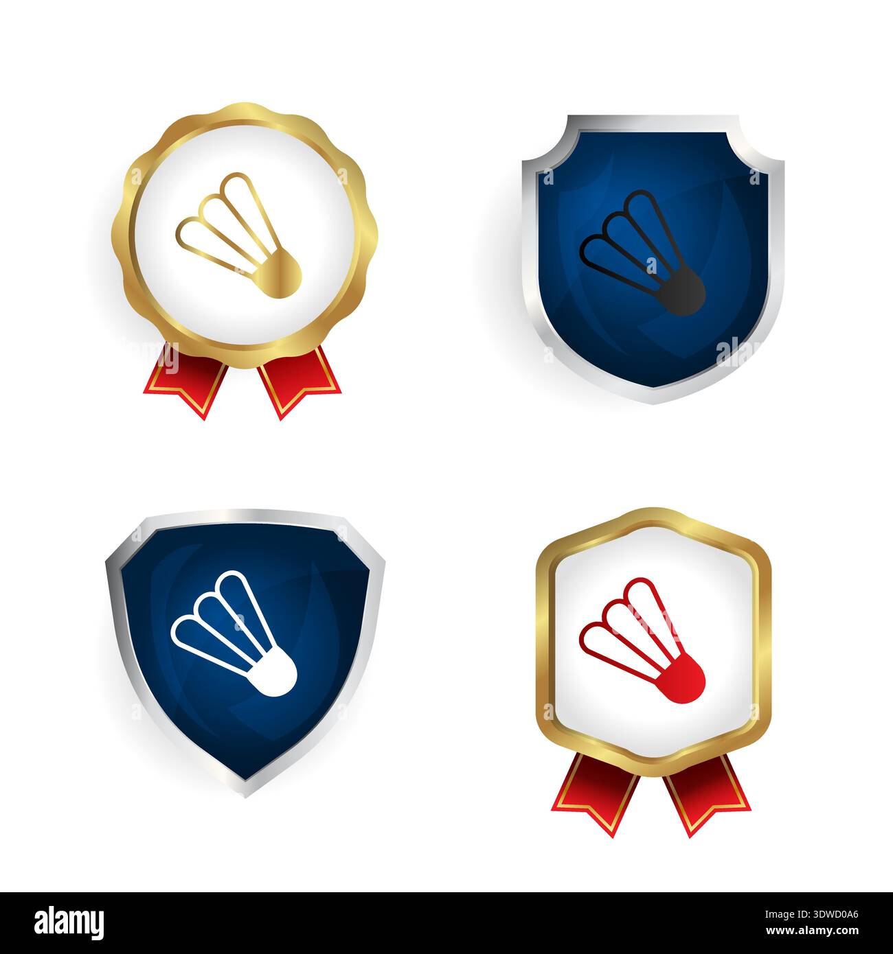 Abstract Badminton Shuttlecock Badge and Label Collection, can be used for business designs, presentation designs or any suitable designs. Stock Vector