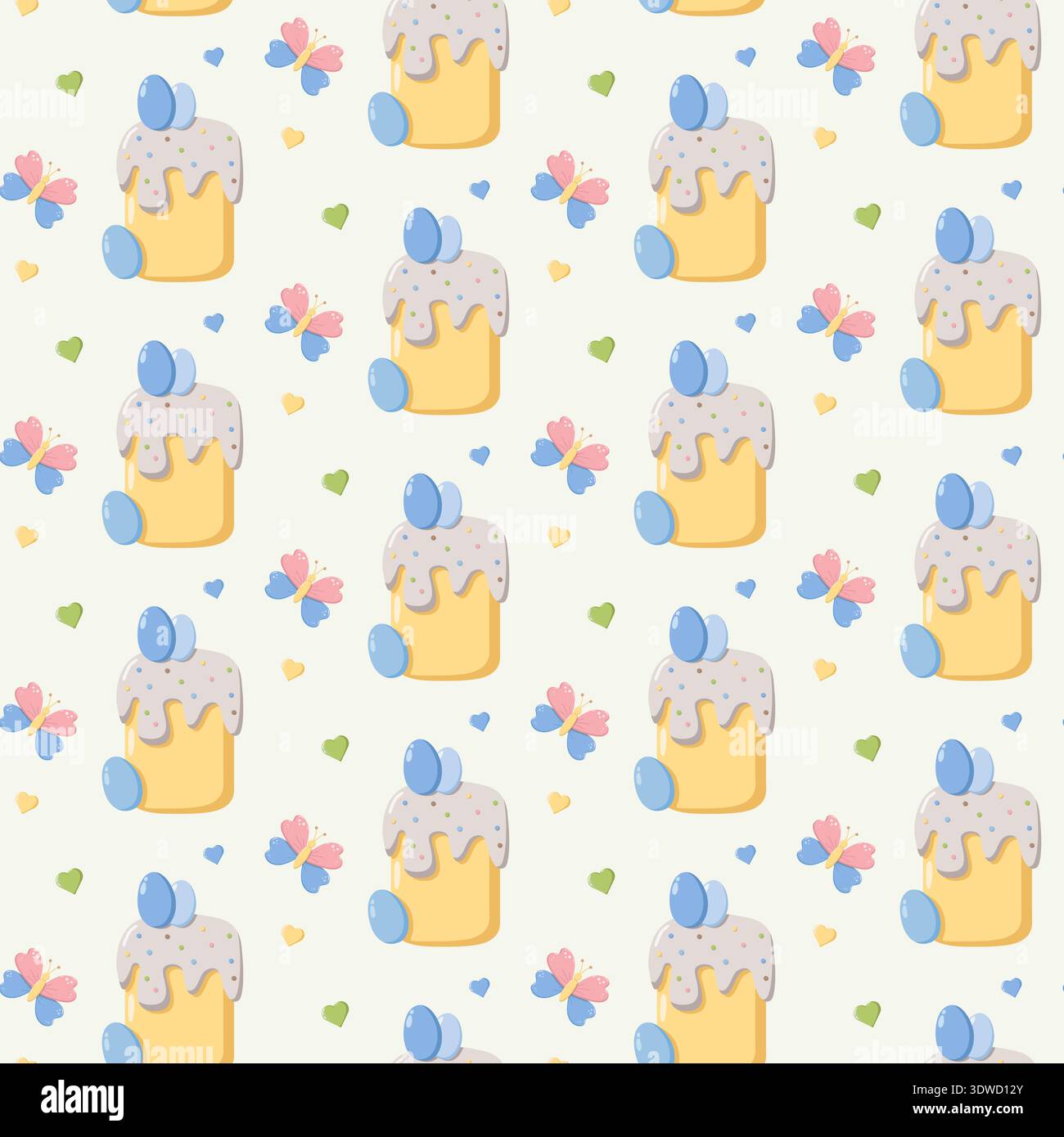 Easter Cakes, Butterflies Hearts Pattern Stock Vector