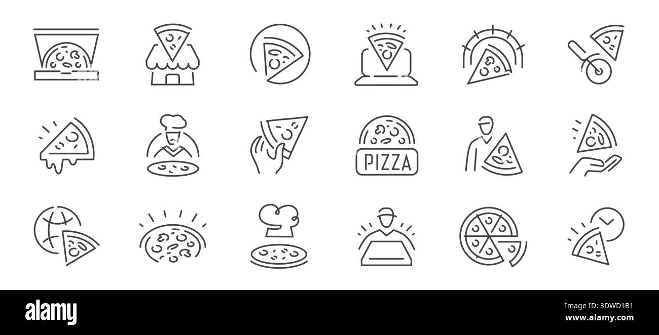 Pizza pizzeria line icons set. Delivery, restaurant and fast food ...