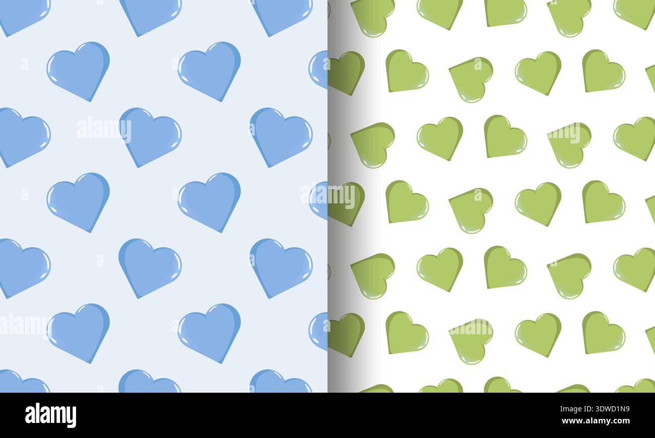 Blue Green Heart Split Pattern Stock Vector