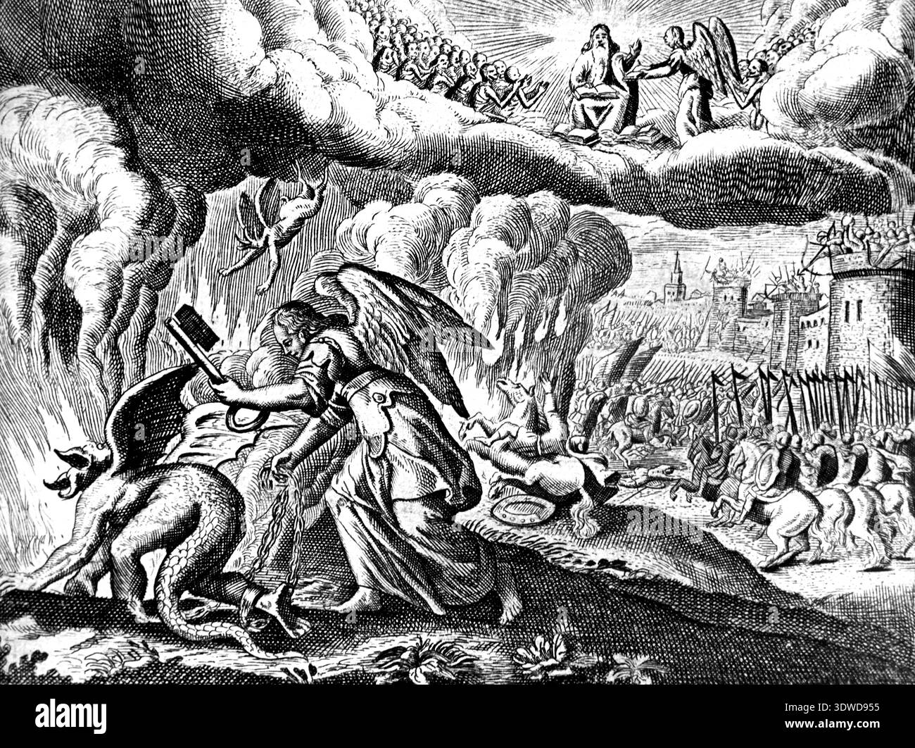 Dragon of the Apocalypse Chained by an Angel who Holds the Key to ...