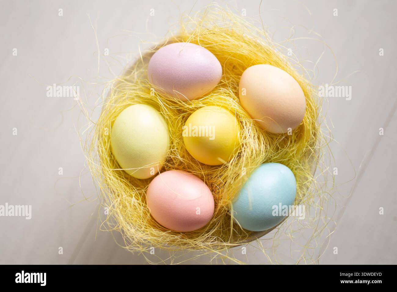 Easter painted eggs top view pastel colors Stock Photo