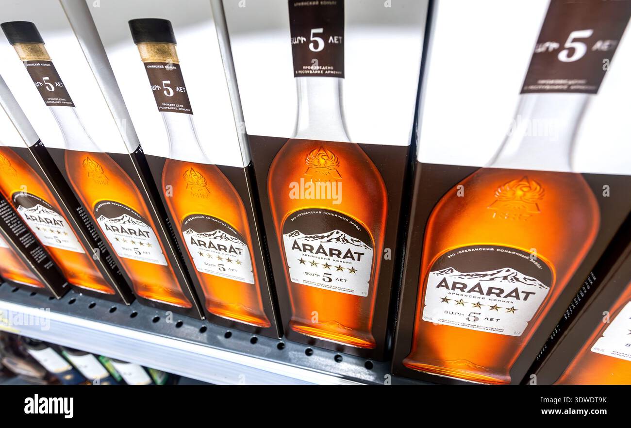 Samara, Russia - October 5, 2025: Armenian Ararat cognac on the