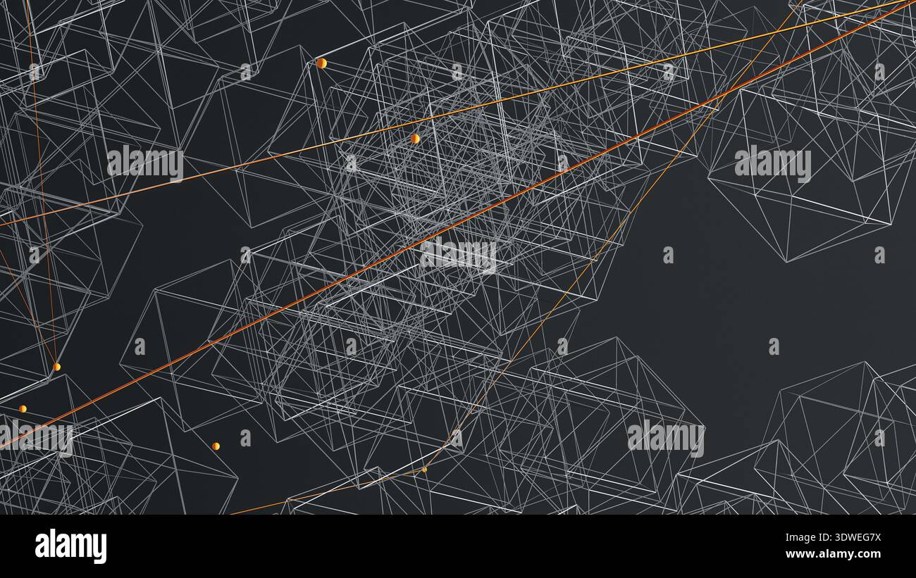 This design features a dynamic abstract 3D background filled with geometric shapes and intersecting lines creating a vibrant visual experience. Stock Photo