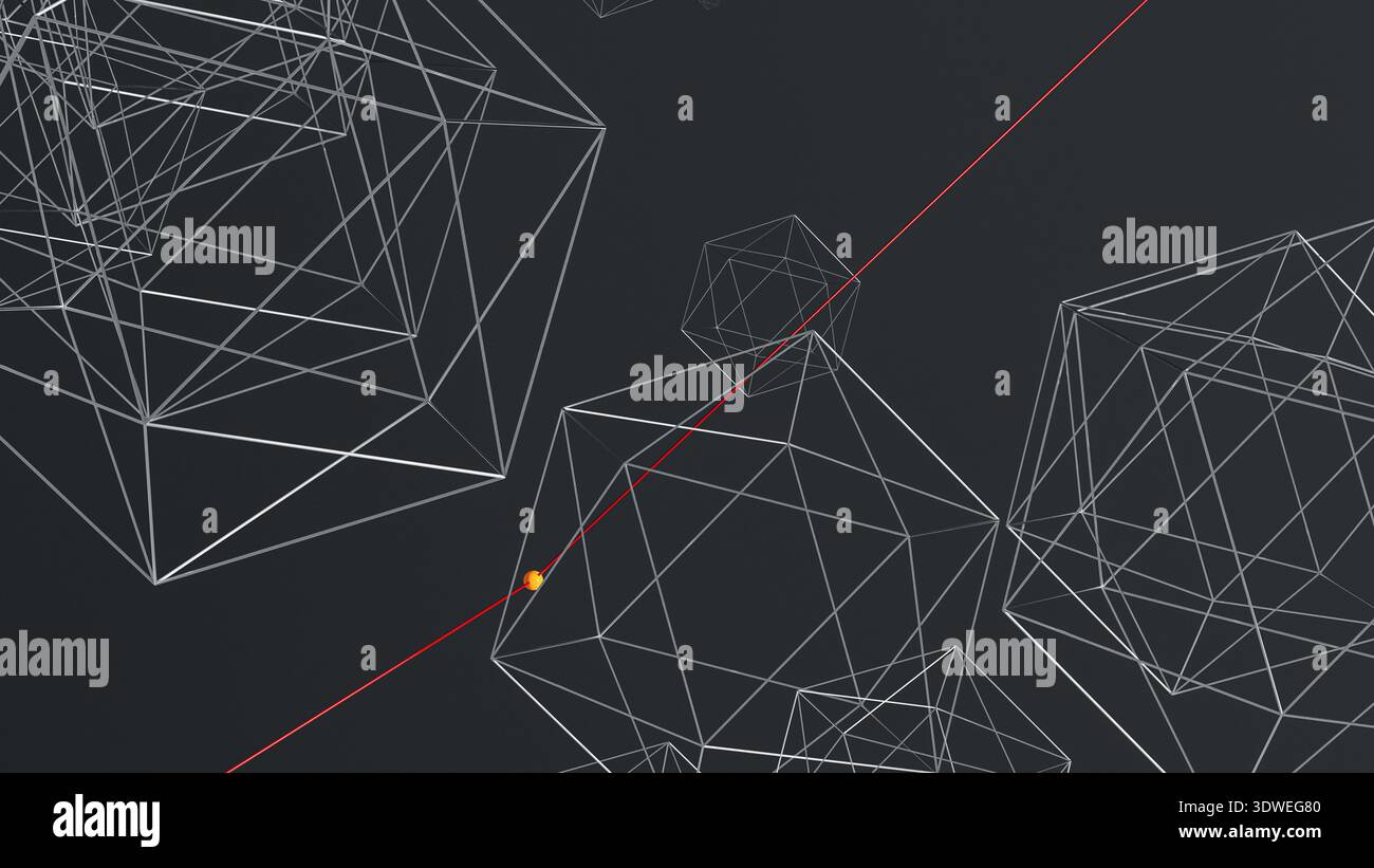 This design features a dynamic abstract 3D background filled with geometric shapes and intersecting lines creating a vibrant visual experience. Stock Photo