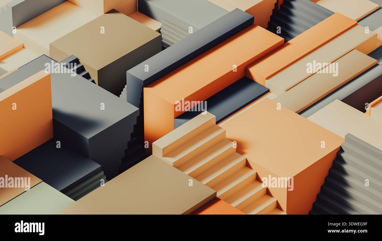 Scene Background Using Shapes A 3D scene with geometric shapes and a staircase. The design focuses on ...