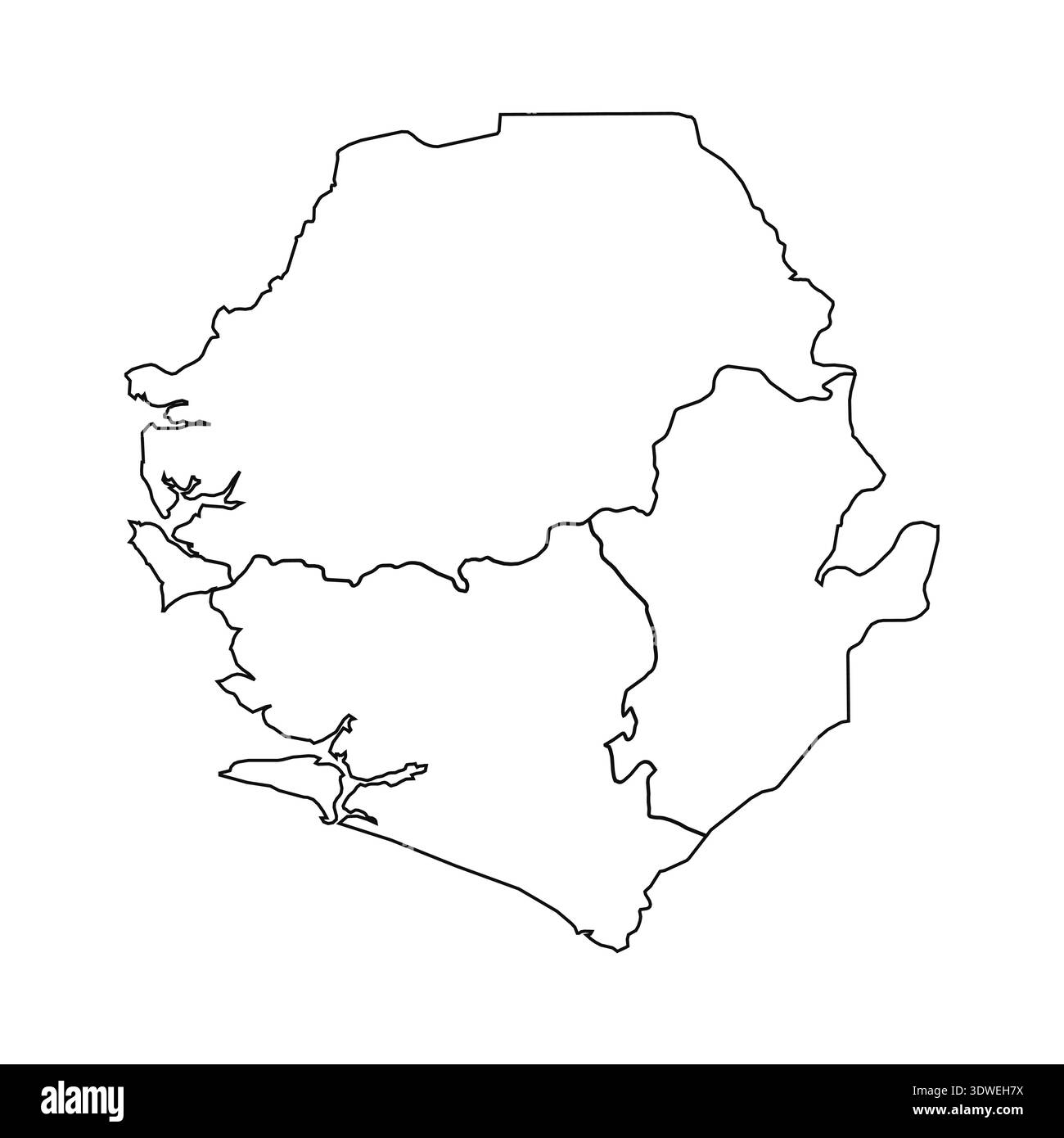 Outline Sketch Map of Sierra Leone With States and Cities, can be used ...