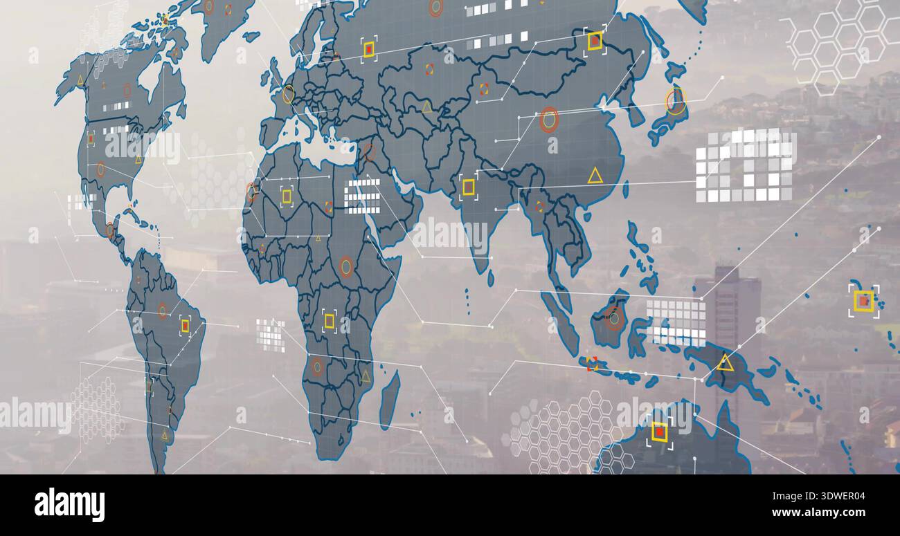 Map overlay skyline showing markers hi-res stock photography and images ...