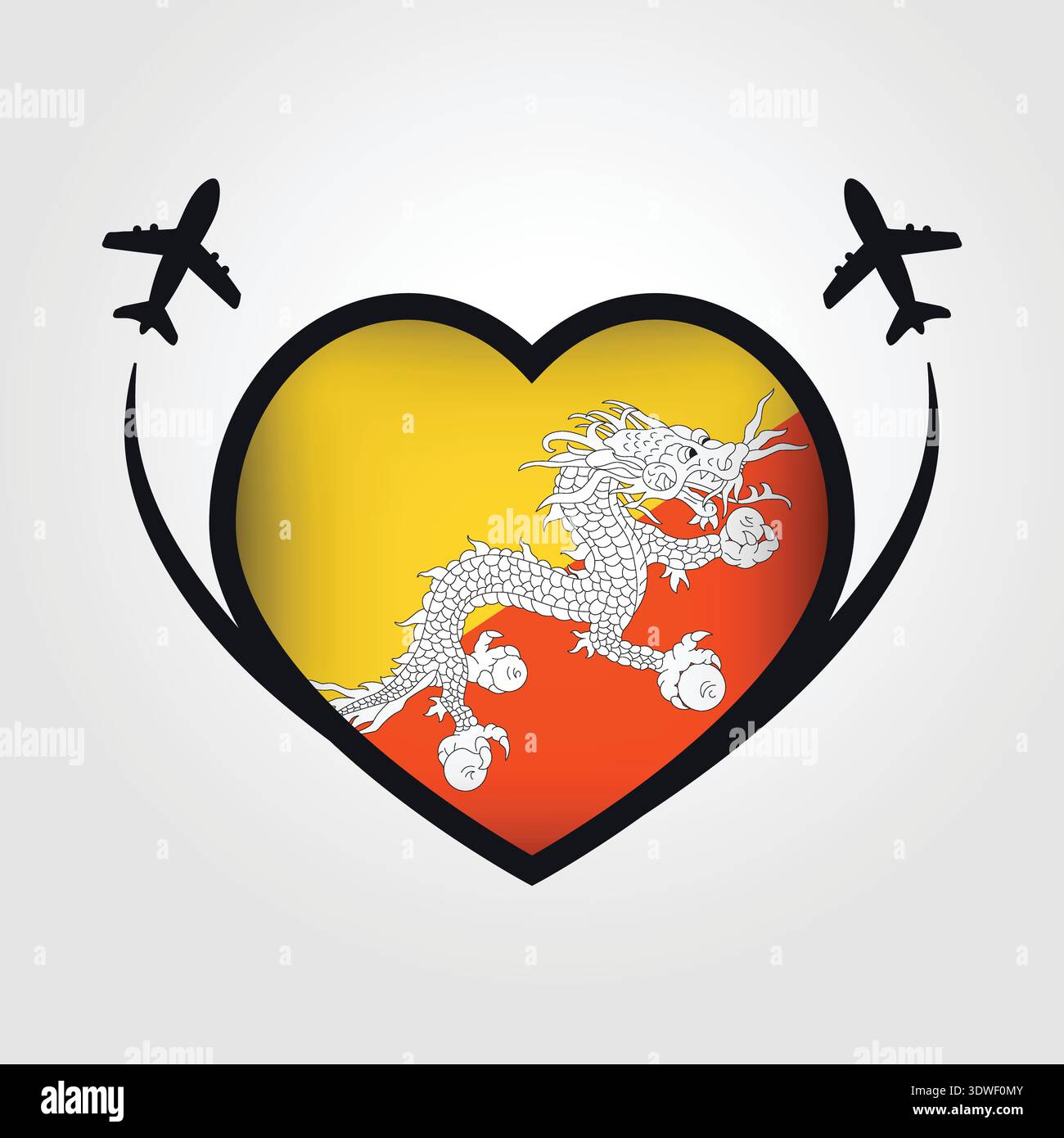 Bhutan Travel Heart Flag With Airplane Icons Stock Vector
