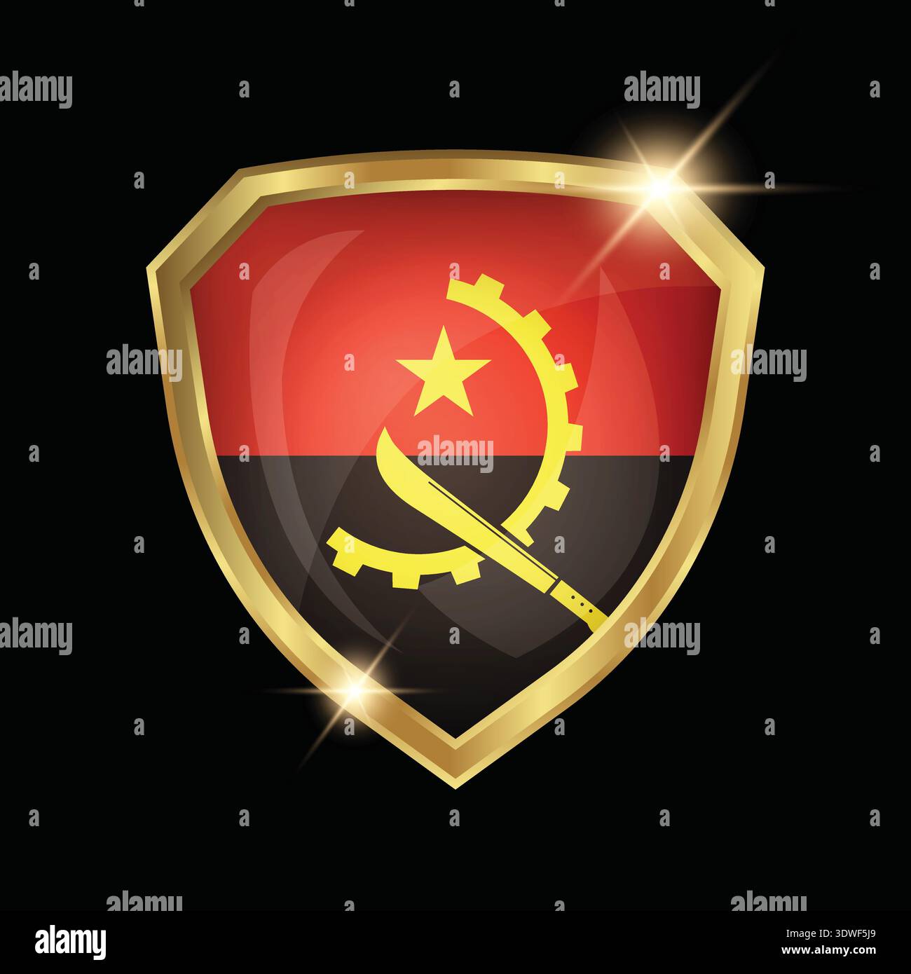 Angola Flag Golden Shield Logo Stock Vector