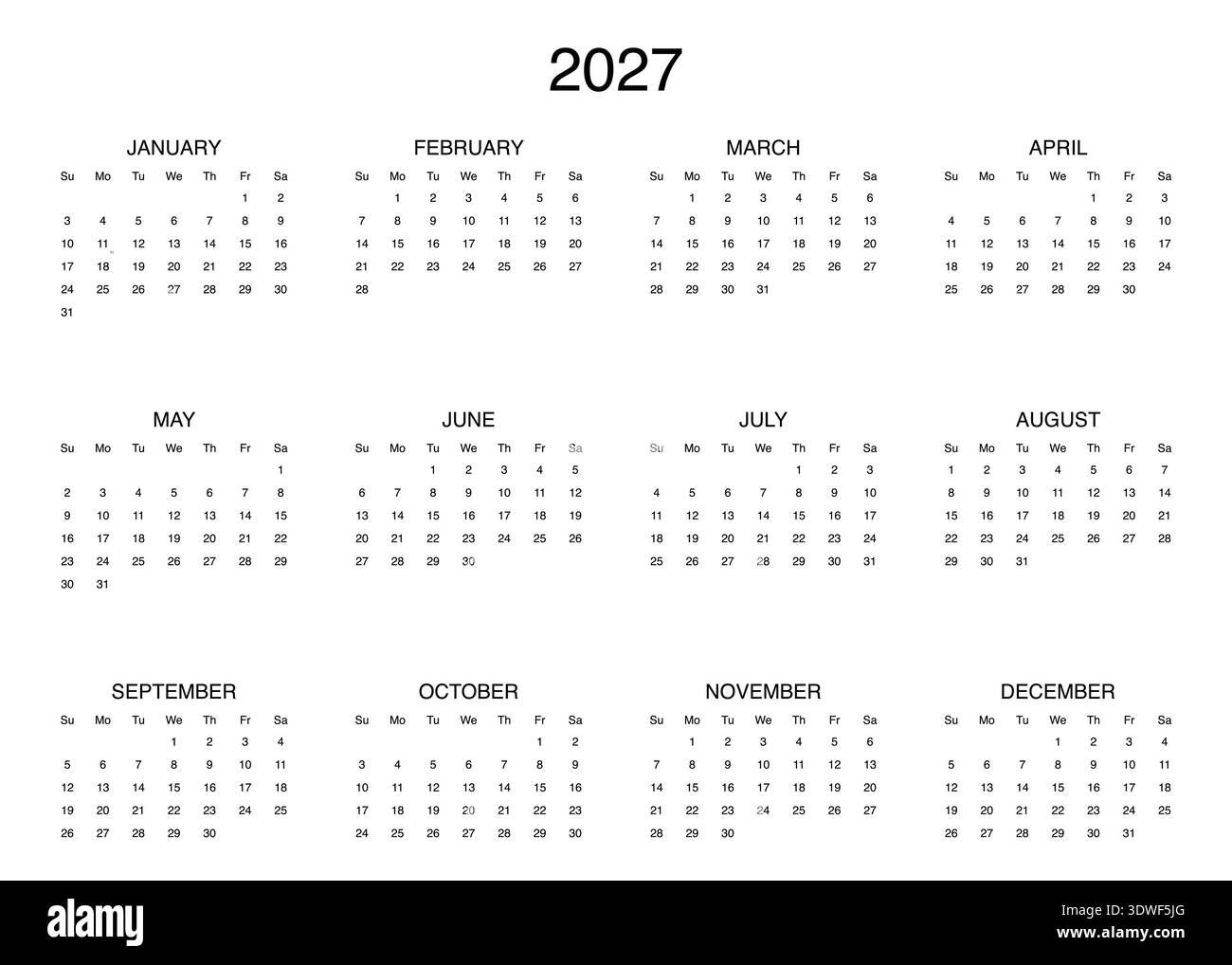 Calendar 2027 Black and White Stock Photos & Images - Alamy