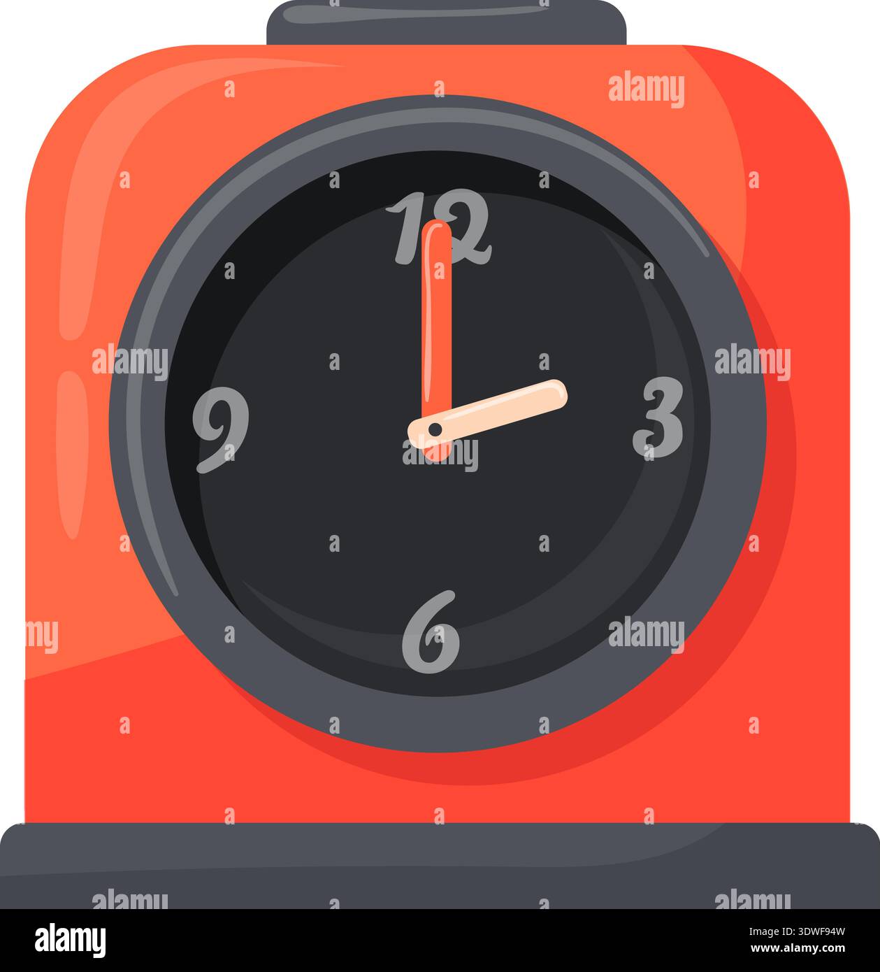 Table clock. Red plastic analog timer icon isolated on white background Stock Vector