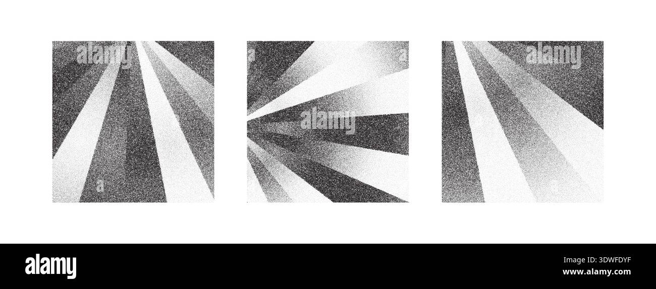 Set Abstract square graphic design with stipple dot grain texture. Stock Vector
