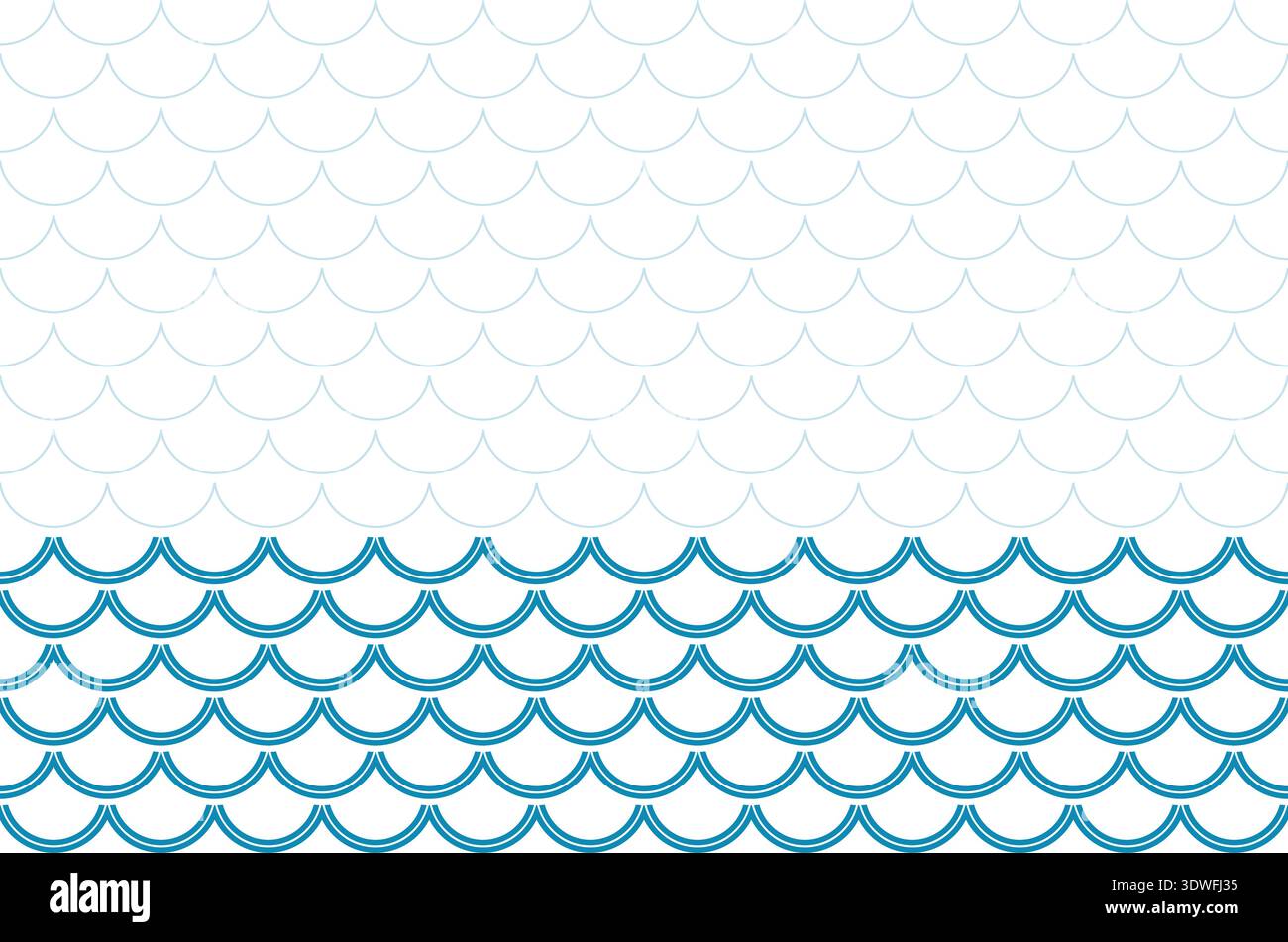 Fishscale marine blue and white horizontal pattern Stock Vector