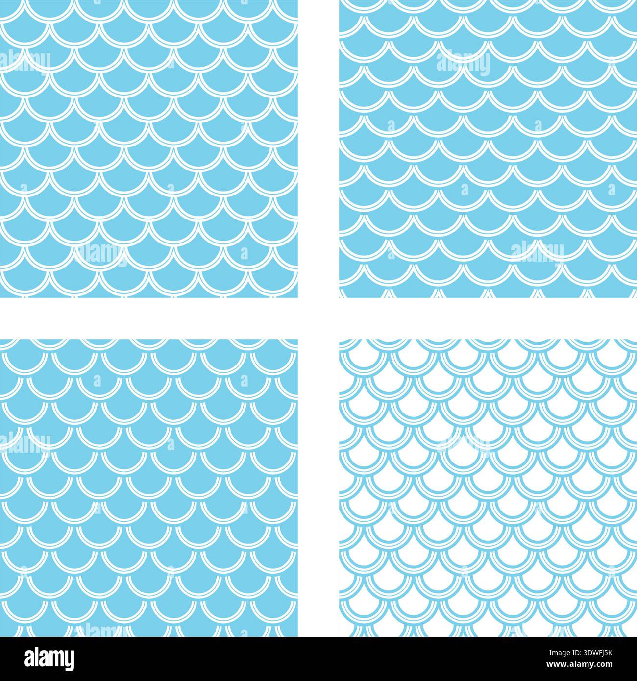 Set of blue fishscale pattern in decorative style Stock Vector