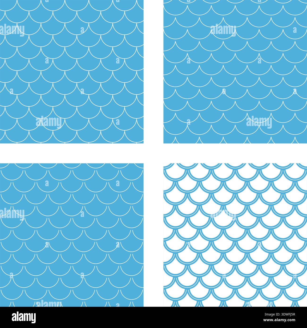 Set of blue fishscale pattern in decorative style Stock Vector
