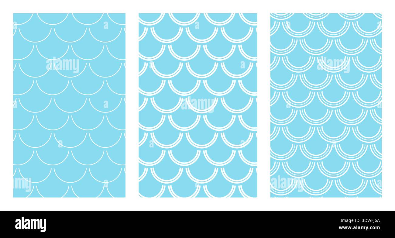 Set of blue fishscale pattern in decorative style Stock Vector