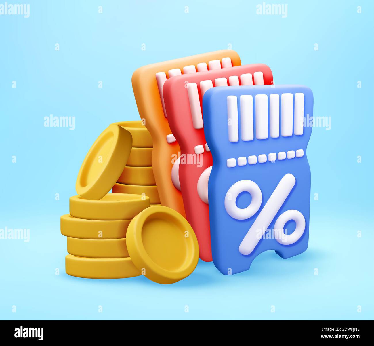 3d coupon and stack of coins. Stock Vector