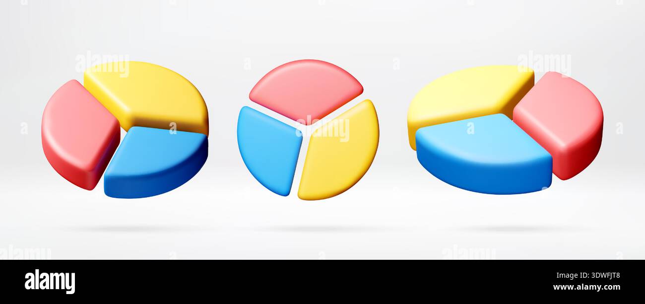 Three colorful 3D pie charts for data analysis Stock Vector