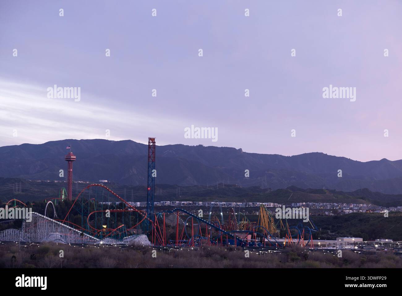 Valencia, California, USA - February 12, 2026: Evening lights ...