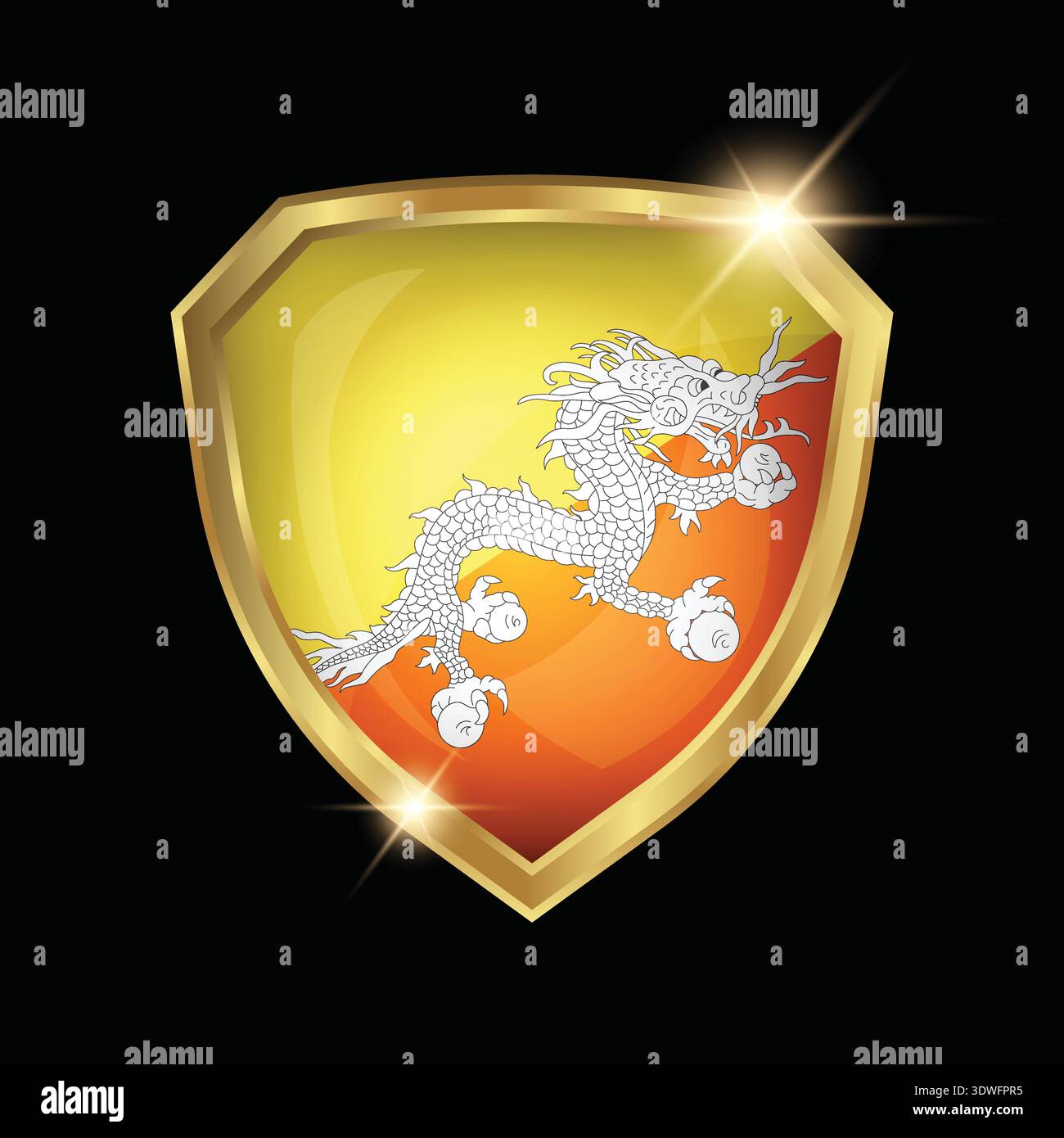 Bhutan Flag Golden Shield Logo Stock Vector