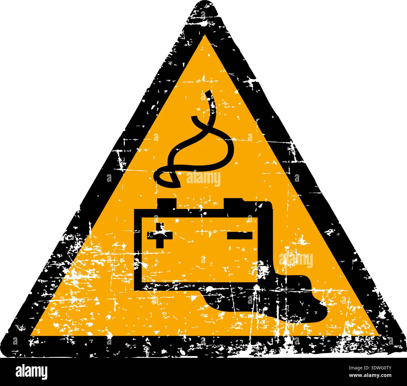 Damage Battery Sign Vector illustration of a battery charging hazard sign with a grunge ...