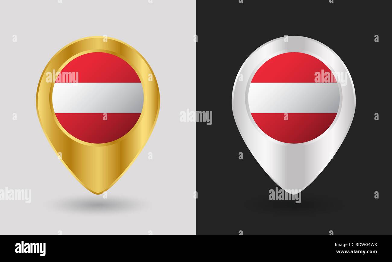 Gold and Silver Austria Flag Map Pin Icon Stock Vector