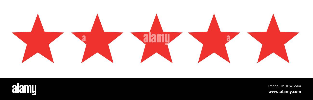 Five Red Stars Perfect Rating Icon vector Stock Vector