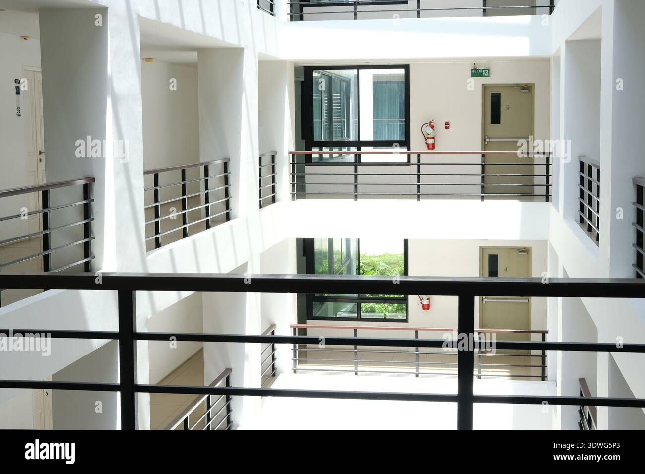 Multi Storey Atrium Interior view of a contemporary multi-story building showcasing an open ...