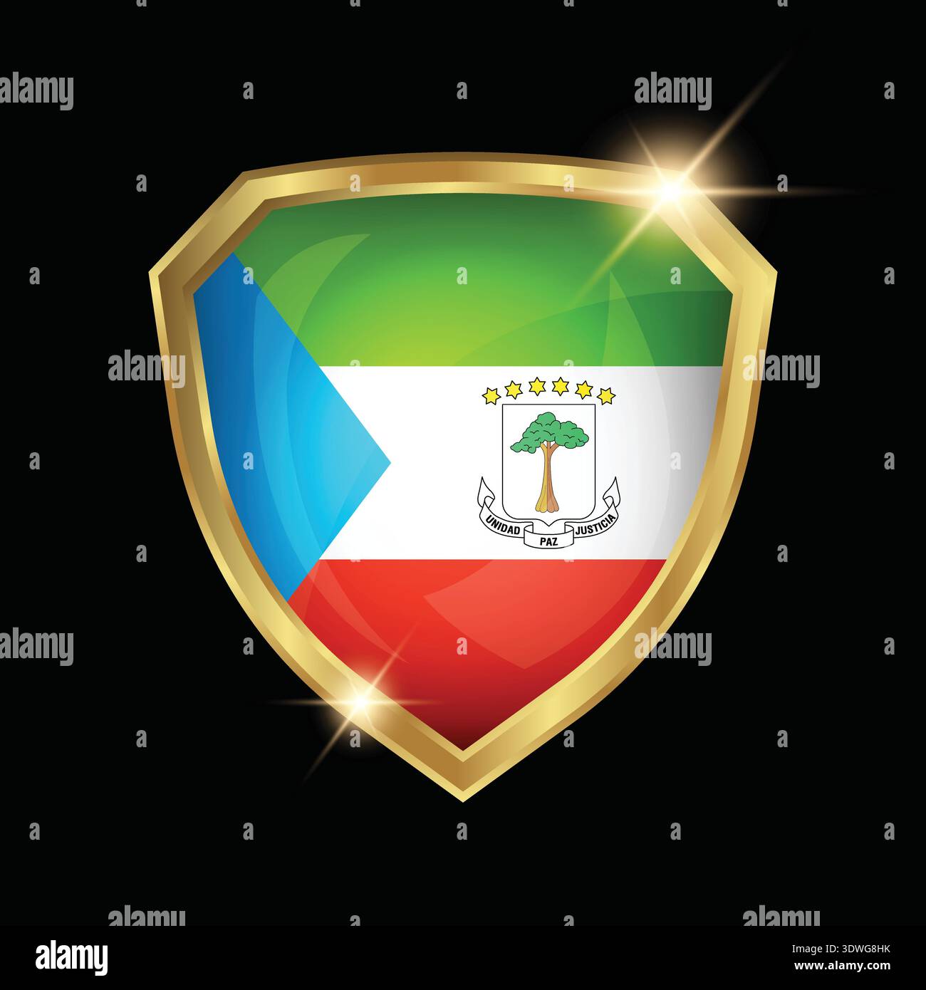 Equatorial Guinea Flag Golden Shield Logo Stock Vector