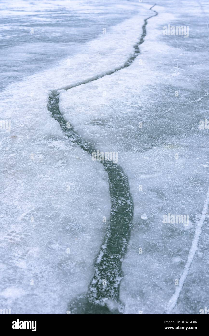 A fissure or crack in the ice of Lake Balaton in Hungary when it froze over Stock Photo
