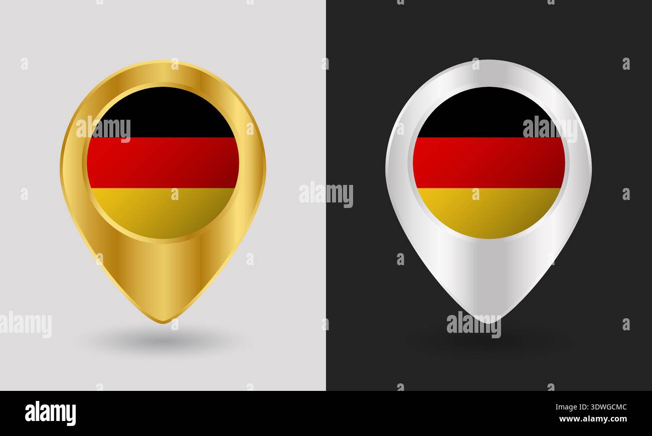 Gold and Silver Germany Flag Map Pin Icon Stock Vector