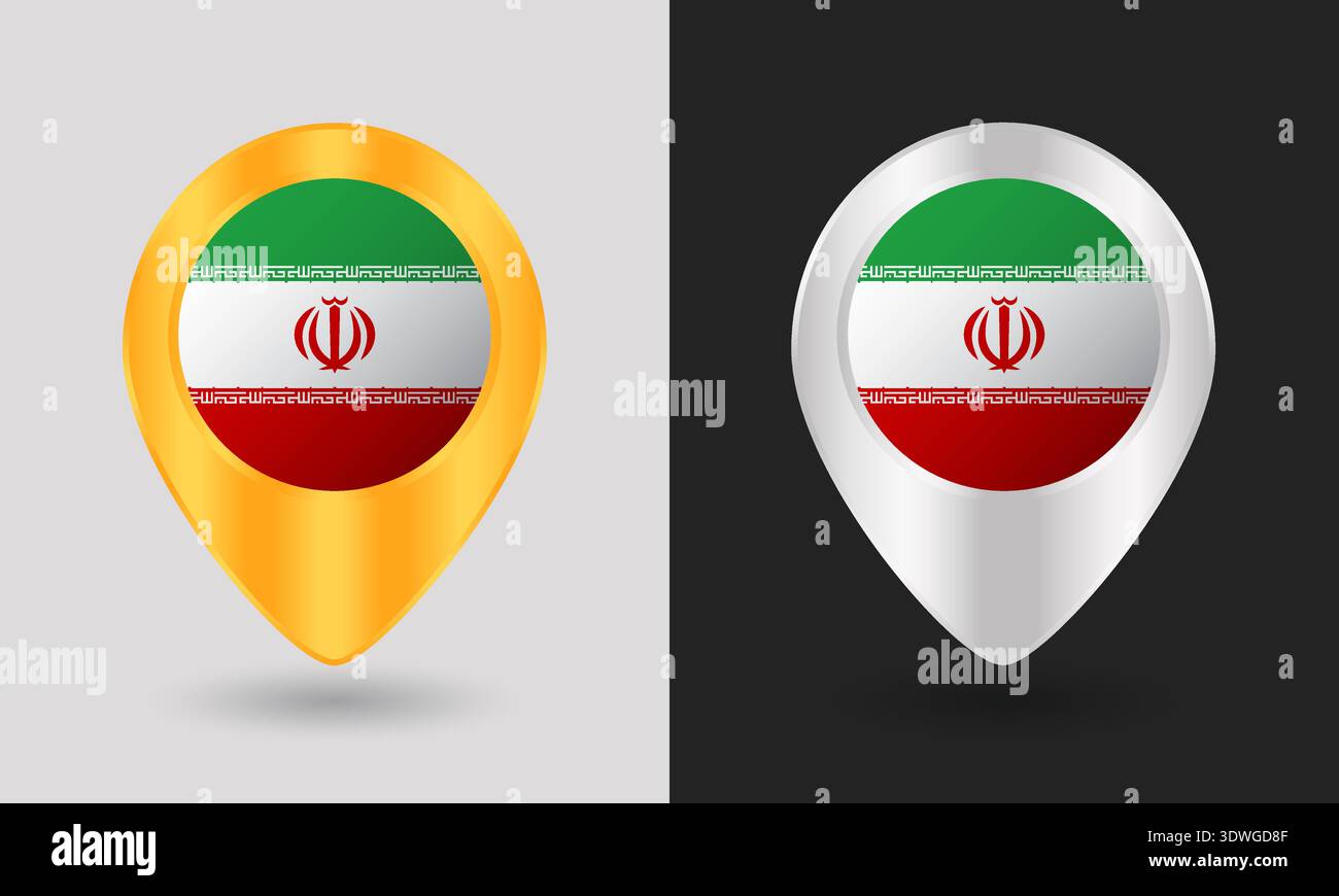 Gold and Silver Iran Flag Map Pin Icon Stock Vector