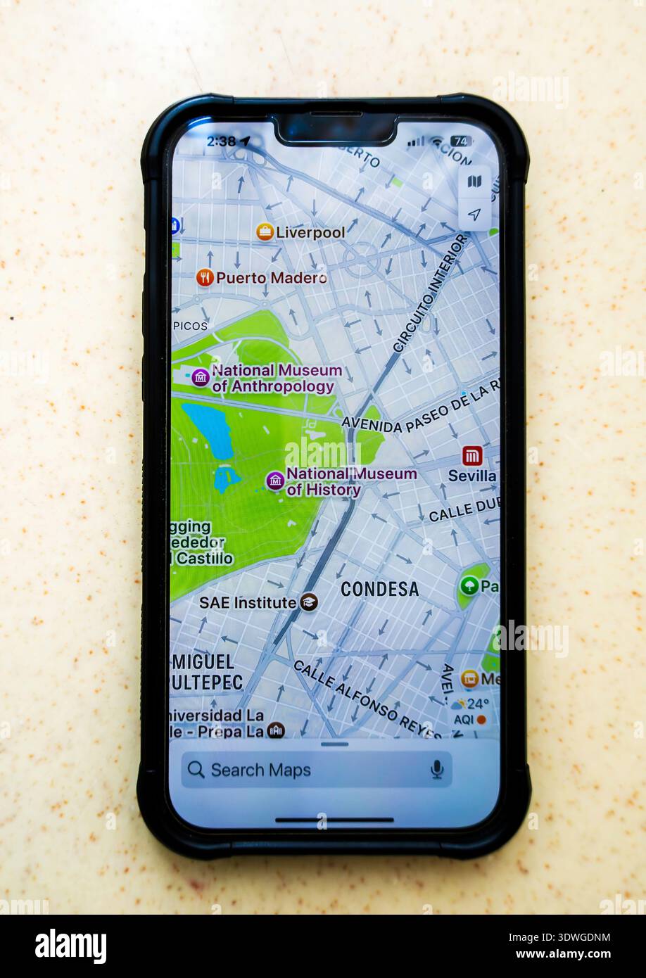 Map of Polanco area of Mexico City, Mexico on smartphone Stock Photo