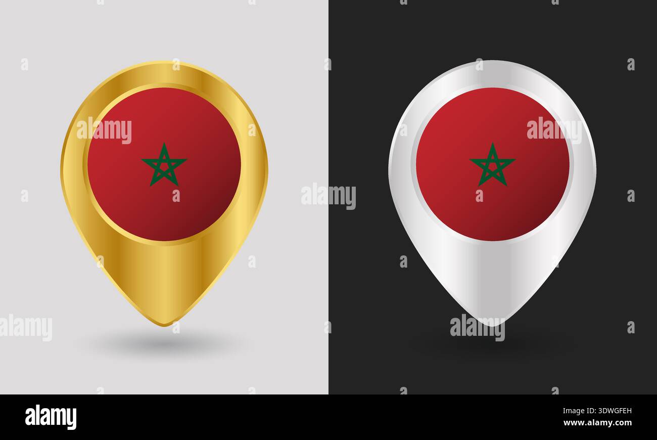Gold and Silver Morocco Flag Map Pin Icon Stock Vector