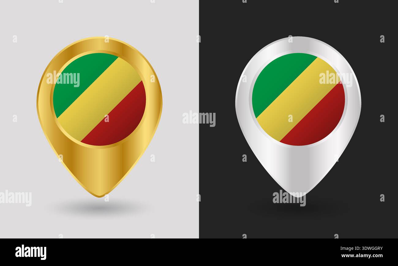 Gold and Silver Republic of the Congo Flag Map Pin Icon Stock Vector ...