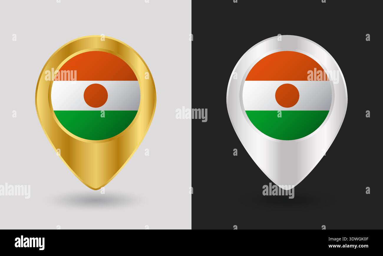 Gold and Silver Niger Flag Map Pin Icon Stock Vector