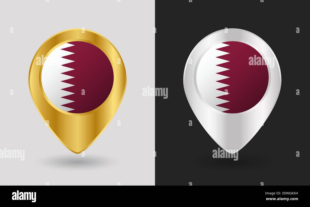 Gold and Silver Qatar Flag Map Pin Icon Stock Vector
