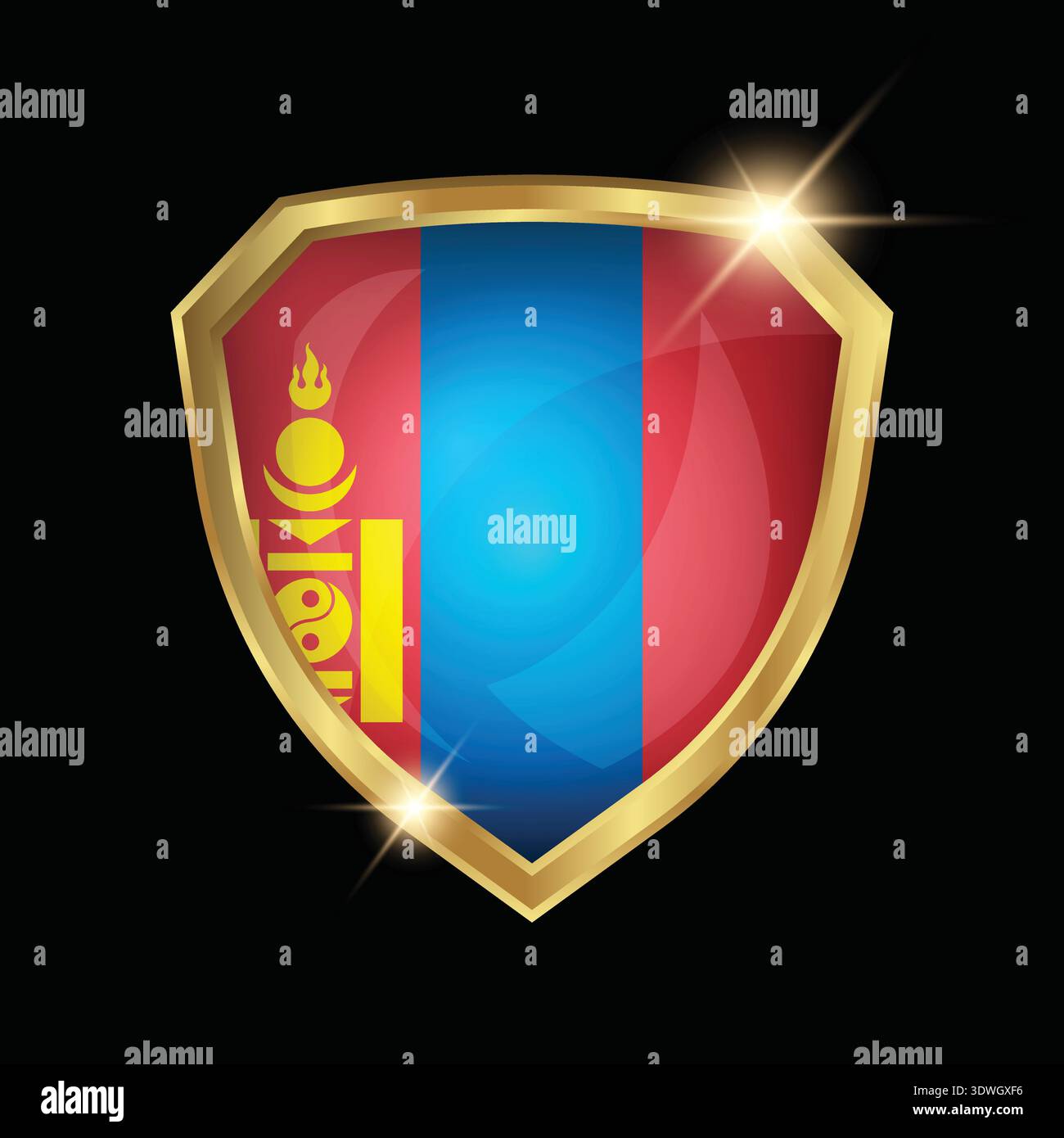 Mongolia Flag Golden Shield Logo Stock Vector