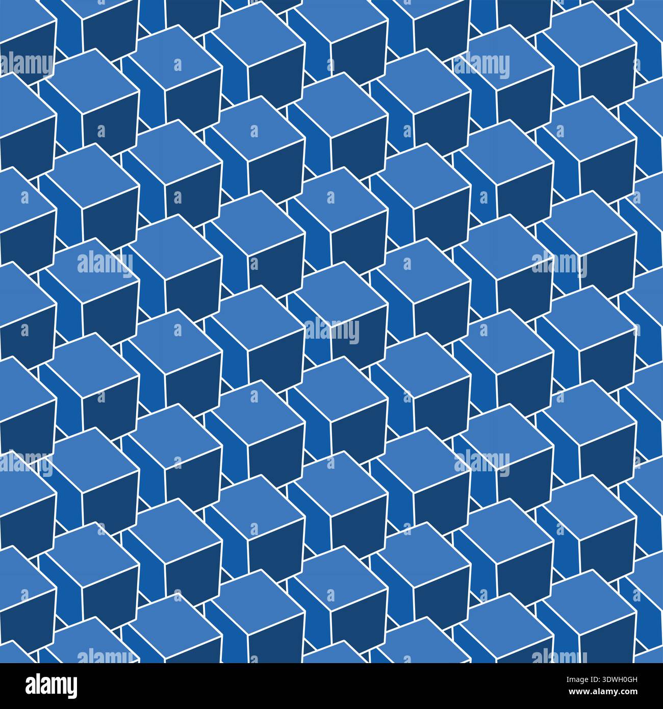 Art seamless geometric 3d cubes structure pattern. Futuristic digital technology repeatable vector background. Blue optical illusion concept. Block Stock Vector
