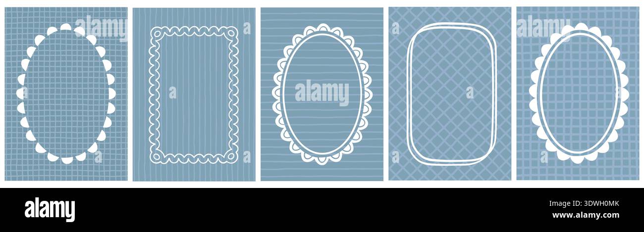 Fun Blue Invite Frame Fun Scallop Frame Set with Retro Blue Background. Cute oval and ...