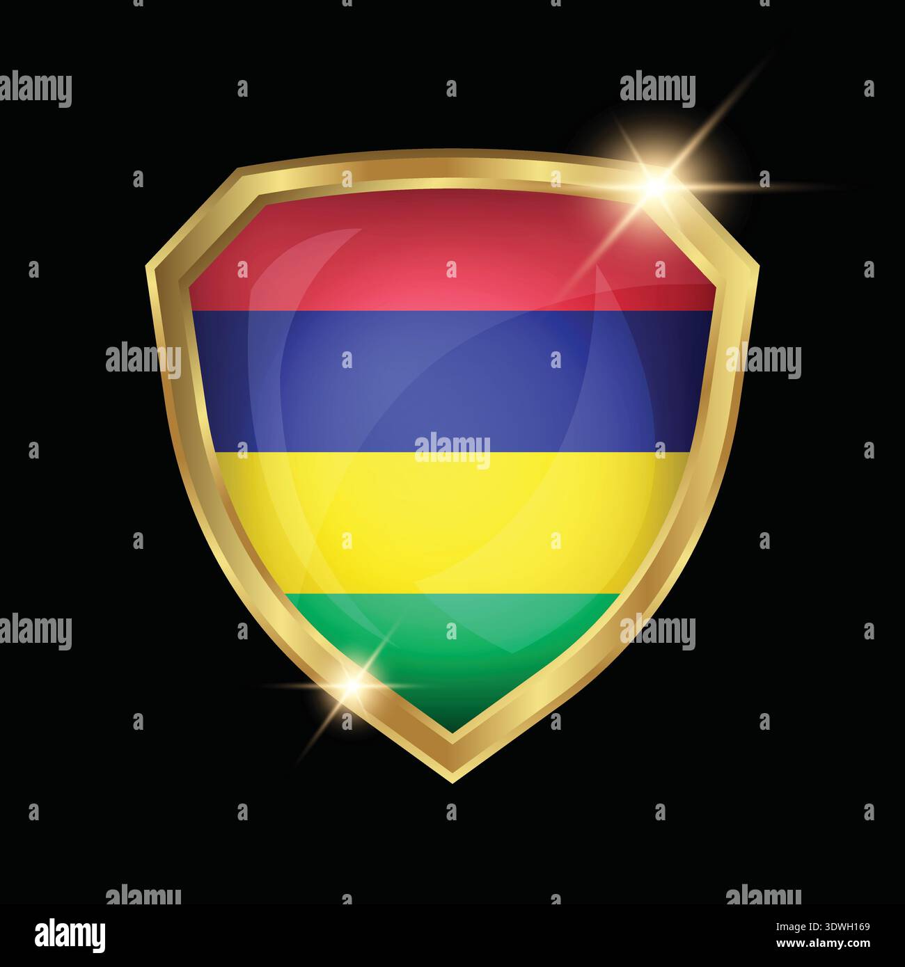 Mauritius Flag Golden Shield Logo Stock Vector